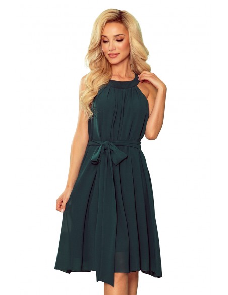  350-4 ALIZEE - chiffon dress with a binding - GREEN 