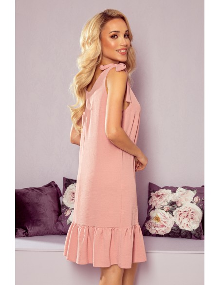  306-3 ROSITA Dress with bows on the shoulders and frill - powder pink 