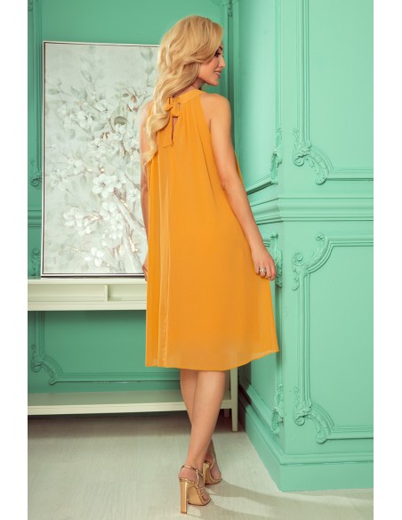  350-3 ALIZEE - chiffon dress with a binding - Honey color 