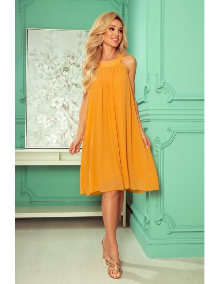  350-3 ALIZEE - chiffon dress with a binding - Honey color 