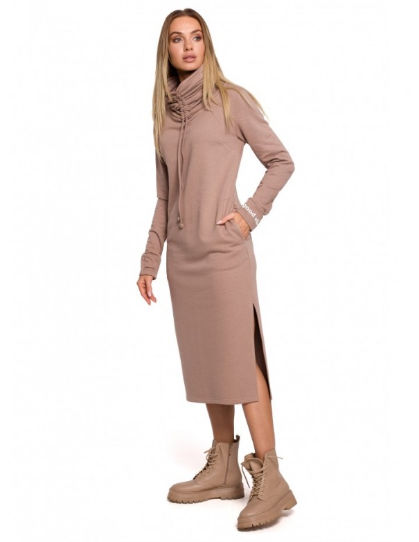 M622 Maxi dress with string-tied high collar - cappuccino