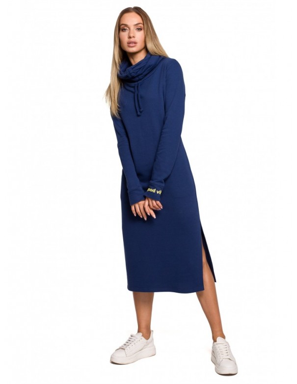 M622 Maxi dress with string-tied high collar - deep blue