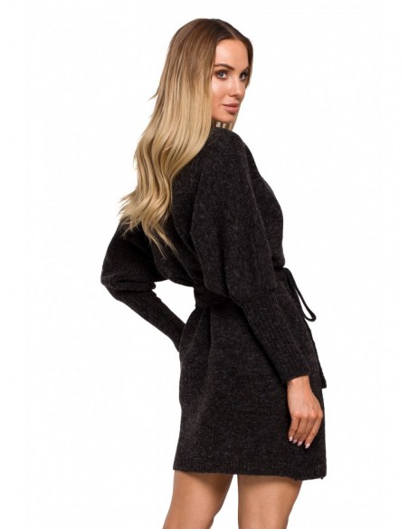 M631 Wrap sweater dress with a tie detail - anthracite