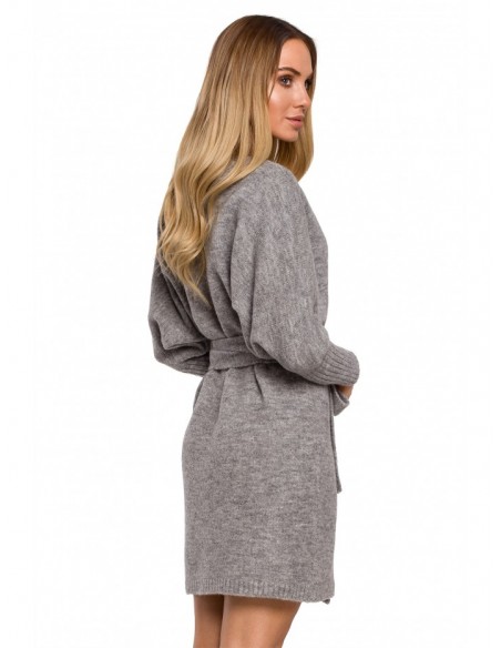 M631 Wrap sweater dress with a tie detail - grey