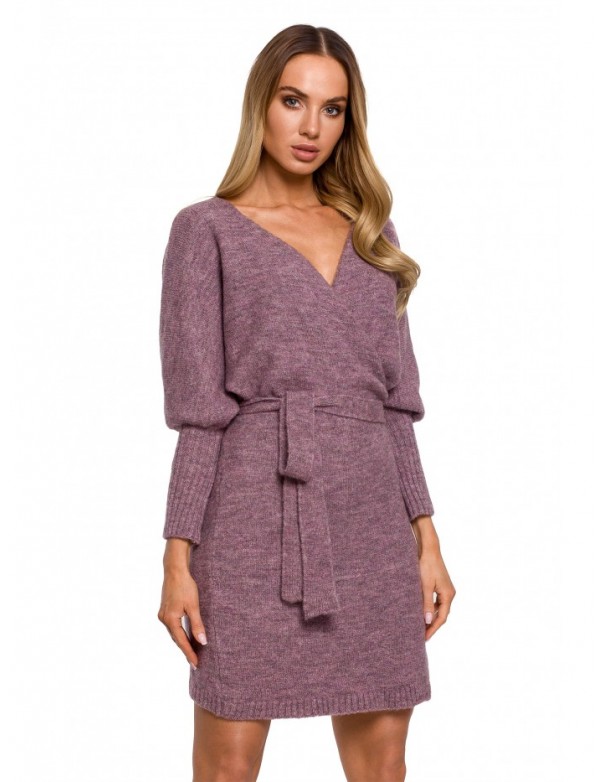 M631 Wrap sweater dress with a tie detail - heather