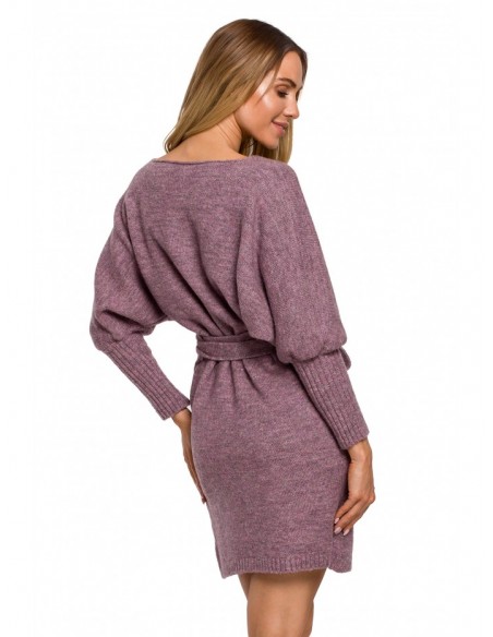 M631 Wrap sweater dress with a tie detail - heather