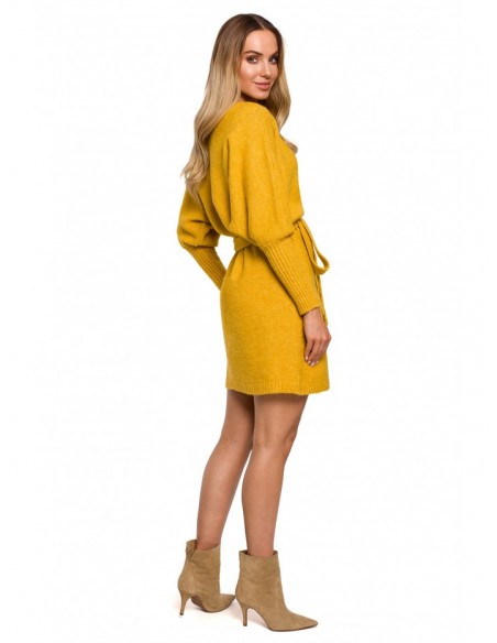 M631 Wrap sweater dress with a tie detail - honey
