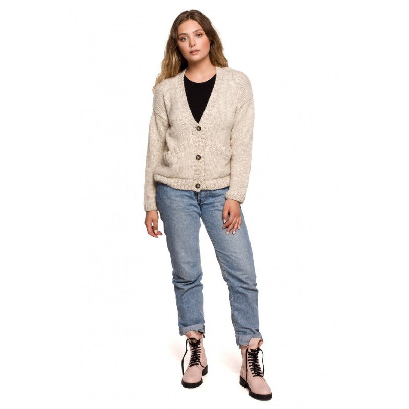 BK074 Buttoned cardigan with wide pockets - beige 2