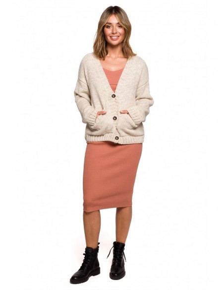 BK074 Buttoned cardigan with wide pockets - beige