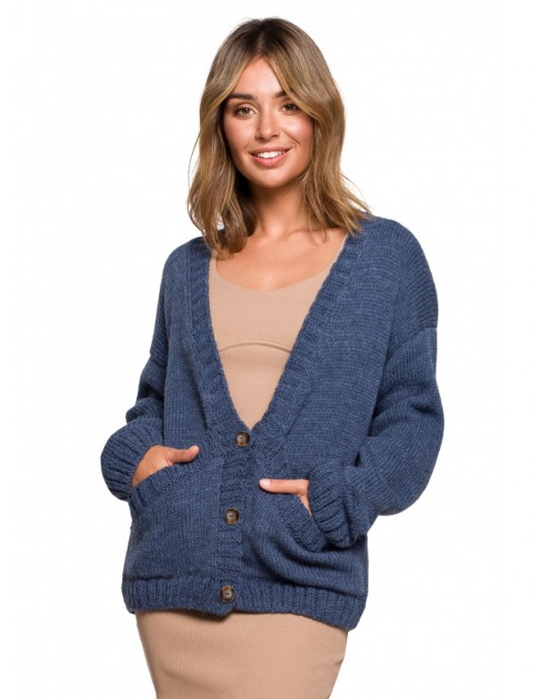 BK074 Buttoned cardigan with wide pockets - blue
