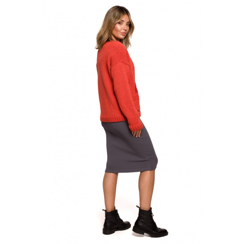 BK074 Buttoned cardigan with wide pockets - orange 2