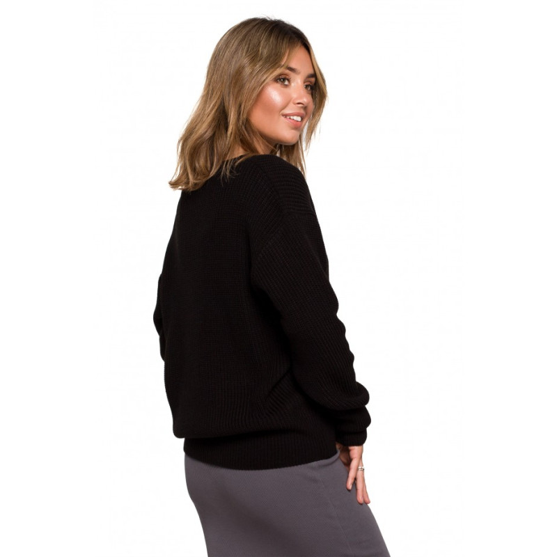 BK075 V-neck pullover sweater - black 2