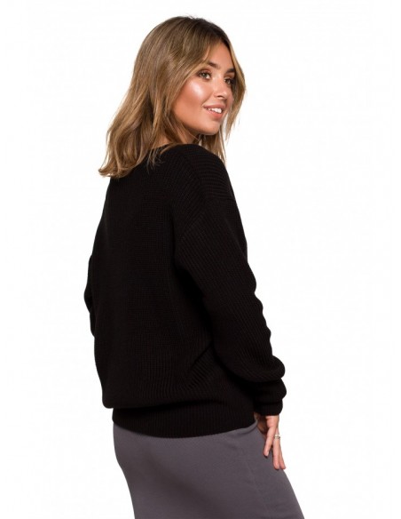 BK075 V-neck pullover sweater - black