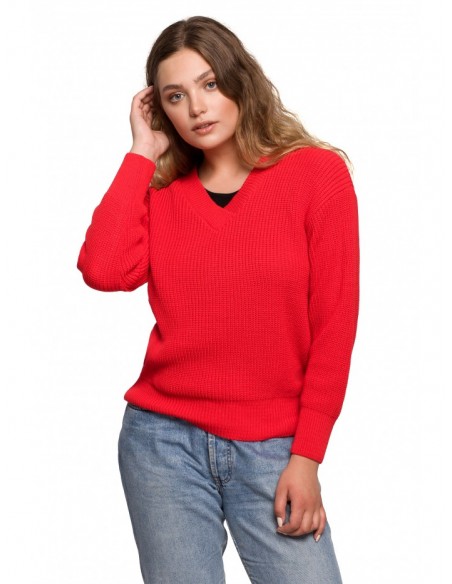 BK075 V-neck pullover sweater - red