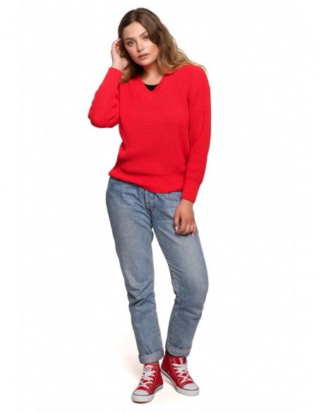 BK075 V-neck pullover sweater - red