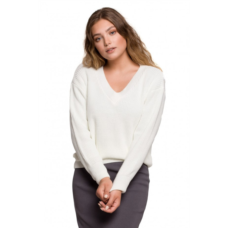 BK075 V-neck pullover sweater - ecru 2