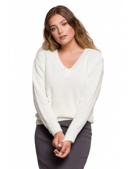 BK075 V-neck pullover sweater - ecru