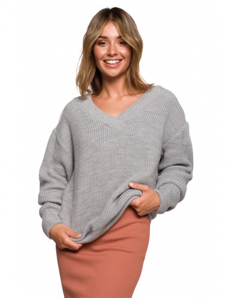 BK075 V-neck pullover sweater - grey