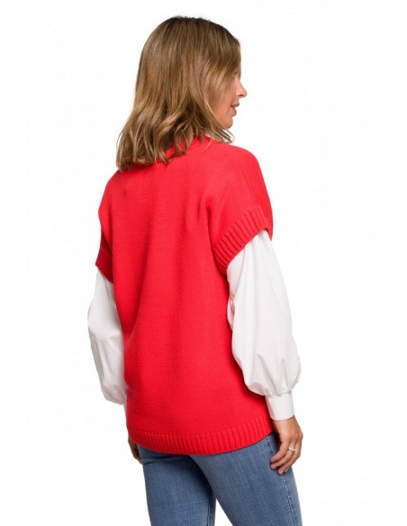 BK076 V-neck knit vest - red