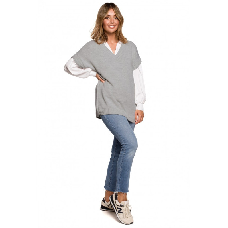 BK076 V-neck knit vest - grey 2