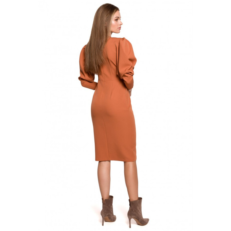 S284 Puff sleeve dress with wrap front - ginger 2