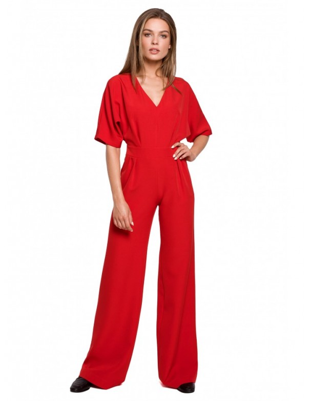 S285 Wide leg jumpsuit with V-neck - red