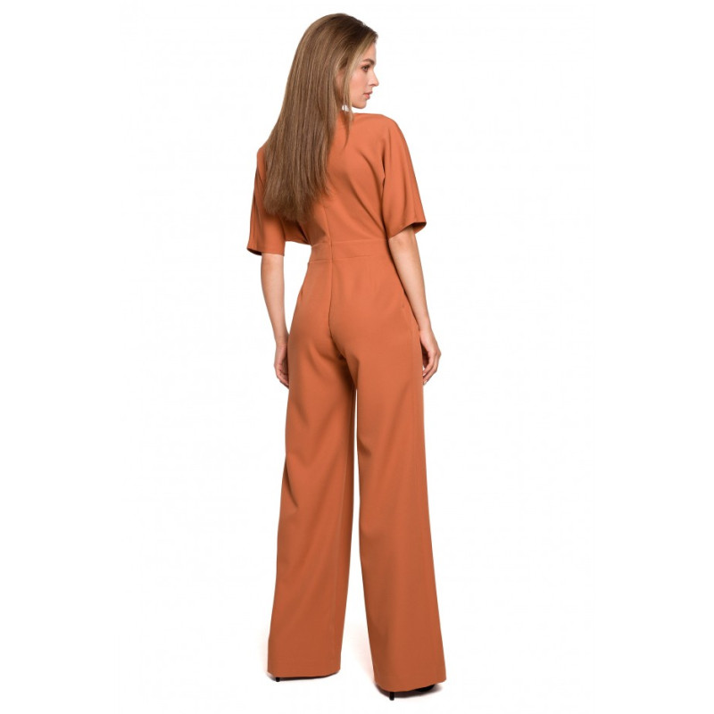 S285 Wide leg jumpsuit with V-neck - ginger 2