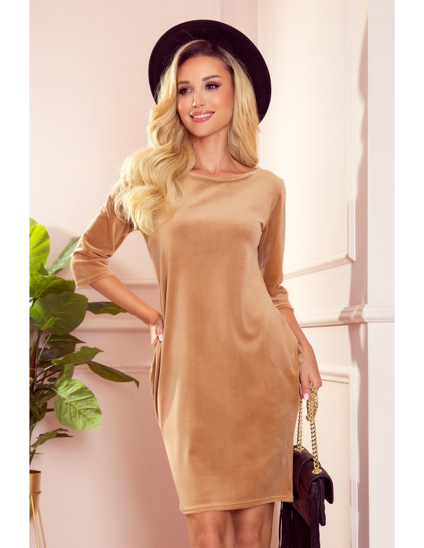  40-15 JOLA - velvet dress with pockets - beige color 