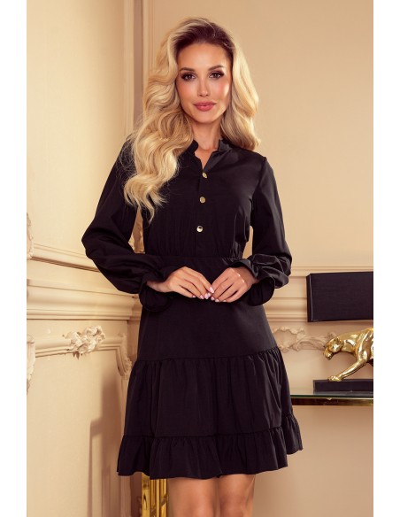  332-3 Black dress with frills and golden buttons 