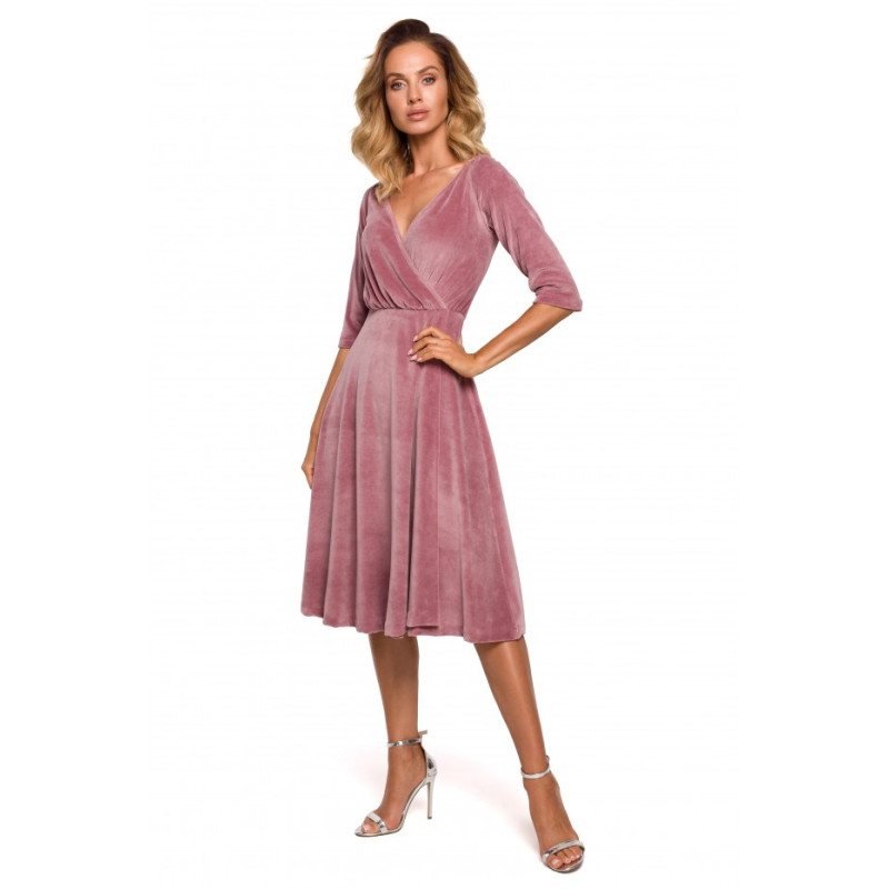 M645 Velvet wrap front midi dress - crepe pink 2