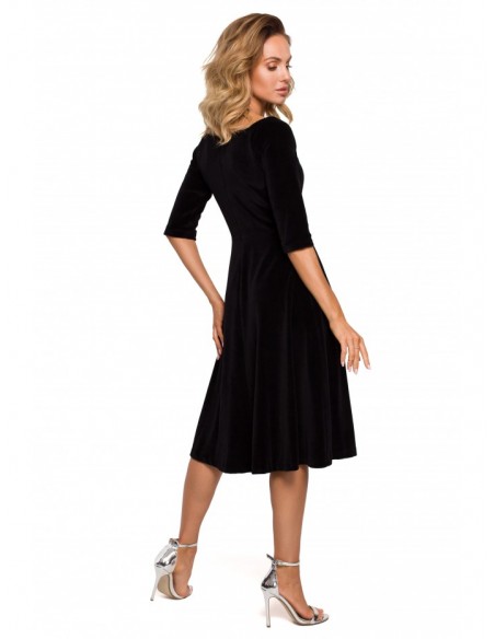 M645 Velvet wrap front midi dress - black