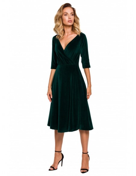 M645 Velvet wrap front midi dress - green