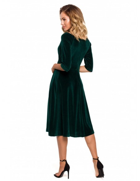 M645 Velvet wrap front midi dress - green