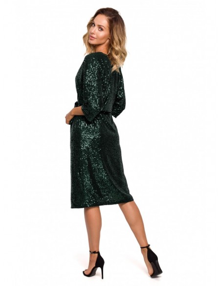 M653 Midi sequin dress with wrap front - bottle green