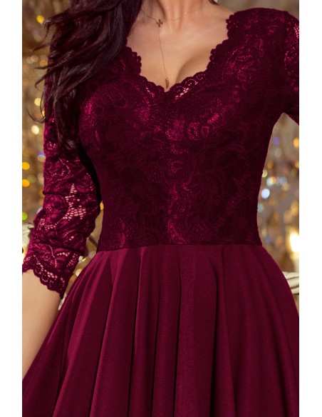  210-13 NICOLLE - dress with longer back with lace neckline - plum 