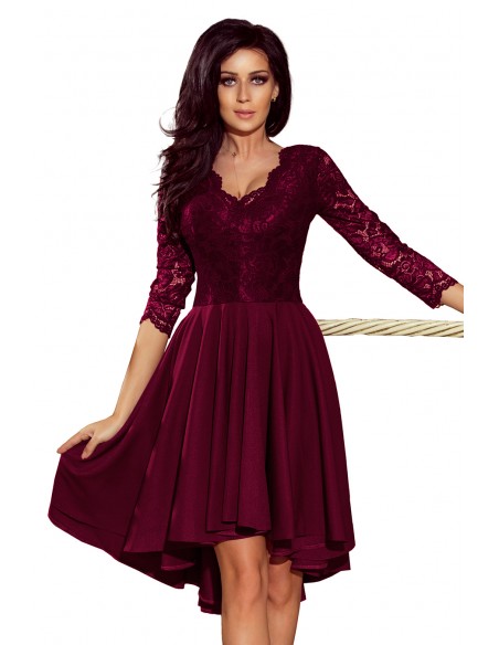  210-13 NICOLLE - dress with longer back with lace neckline - plum 
