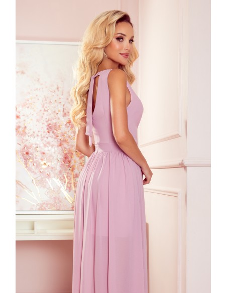  362-3 JUSTINE Long dress with a neckline and a tie - dirty pink 