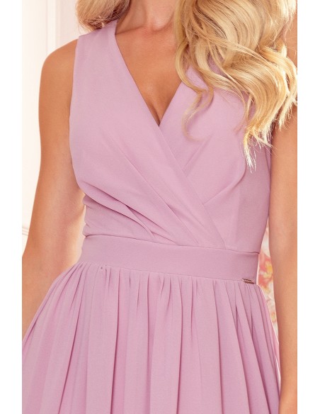  362-3 JUSTINE Long dress with a neckline and a tie - dirty pink 