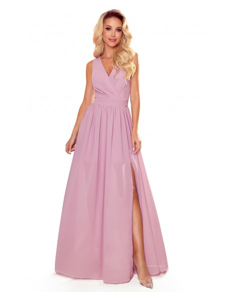  362-3 JUSTINE Long dress with a neckline and a tie - dirty pink 