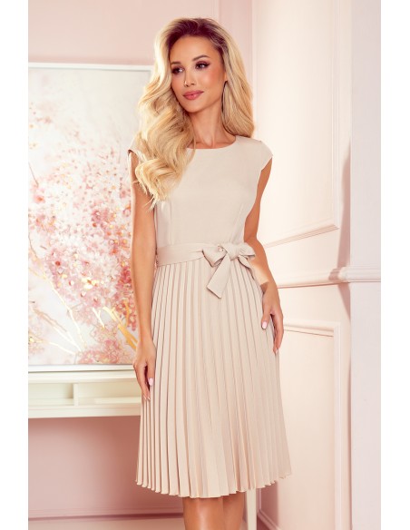 311-10 LILA Pleated dress with short sleeves - beige colour 