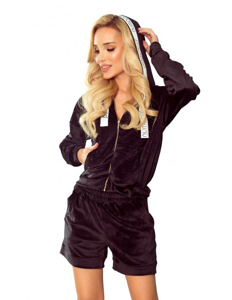  363-1 Velor tracksuit with shorts and a hood - black 
