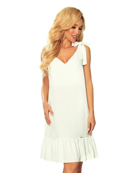  306-4 ROSITA Dress with bows on the shoulders and frill - ECRU 