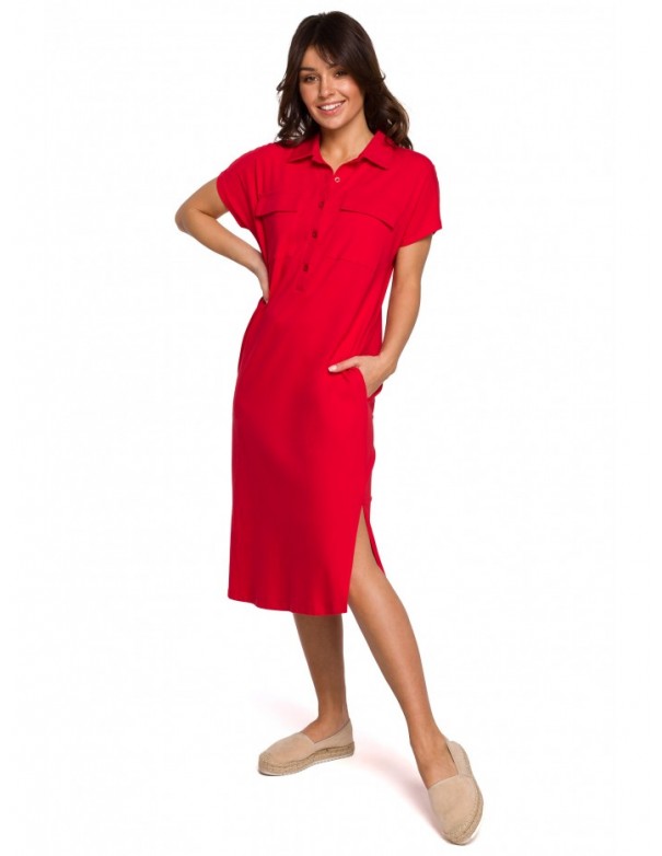 B222 Safari dress with flap pockets - red