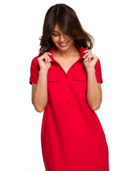 B222 Safari dress with flap pockets - red