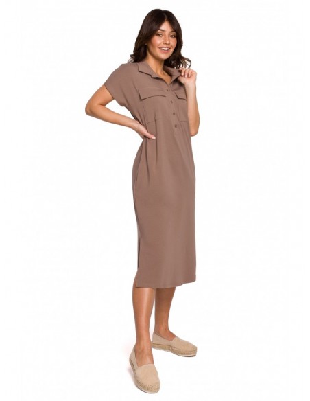 B222 Safari dress with flap pockets - cocoa