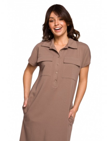 B222 Safari dress with flap pockets - cocoa