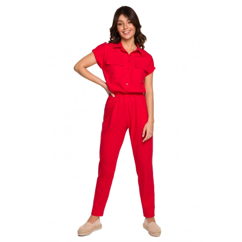B223 Safari jumpsuit with flap pockets - red 2
