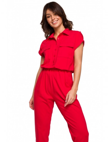 B223 Safari jumpsuit with flap pockets - red