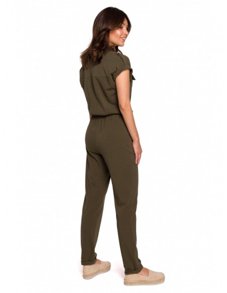 B223 Safari jumpsuit with flap pockets - khaki