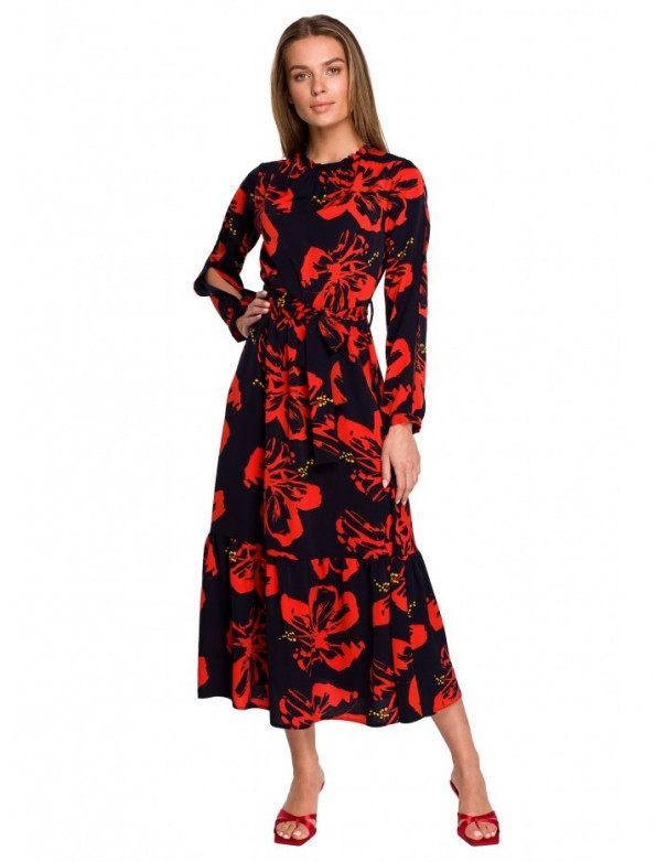 S307 Floral print maxi dress with split sleeves- model 1